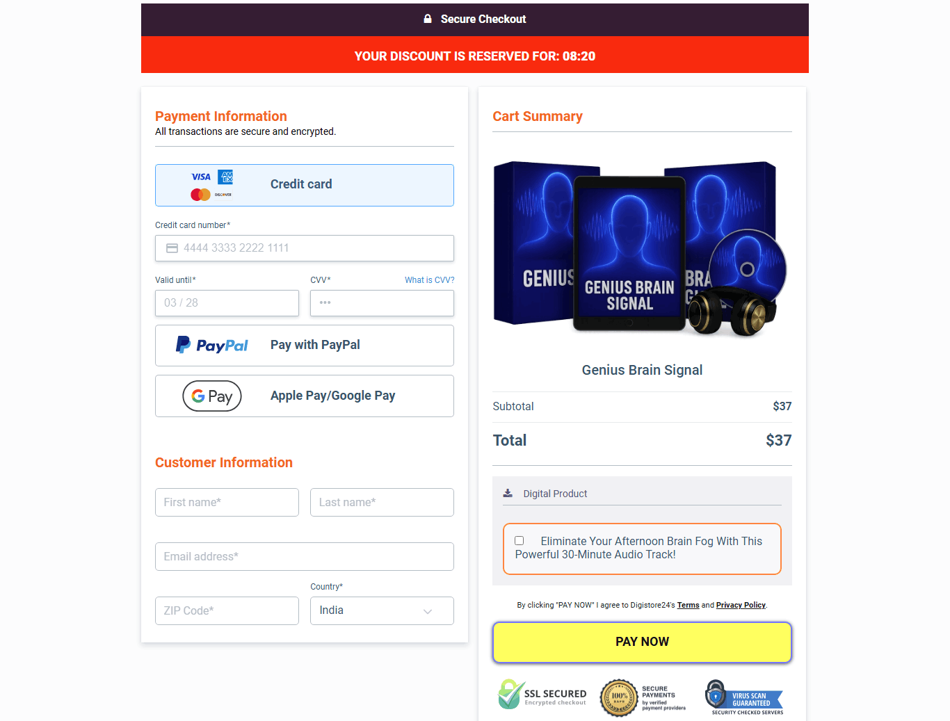Genius Brain Signal Checkout Page